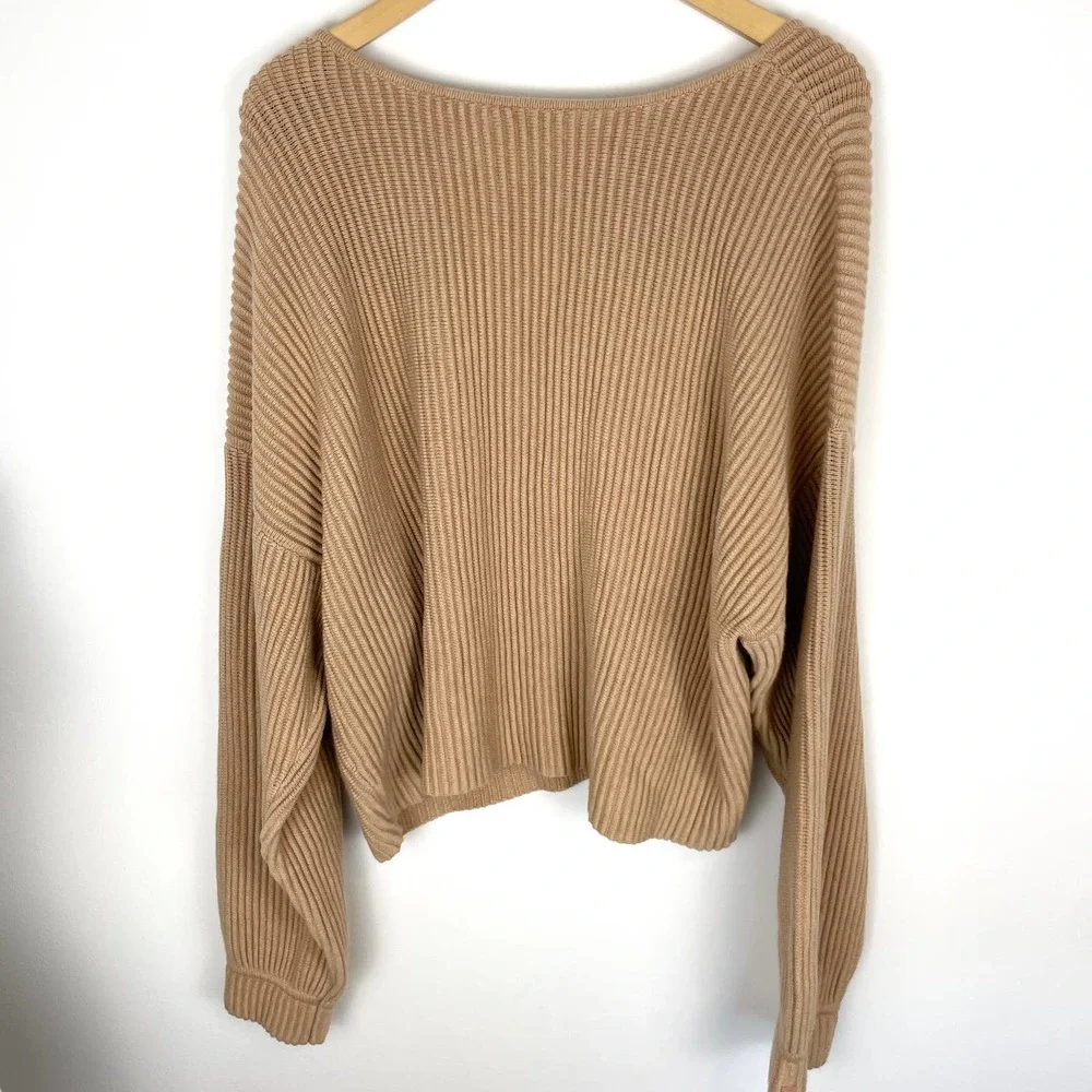 Lunya Cozy Cotton Silk Reversible Ribbed Pullover Sweater In Tranquil Tan XL New - Picture 12 of 16